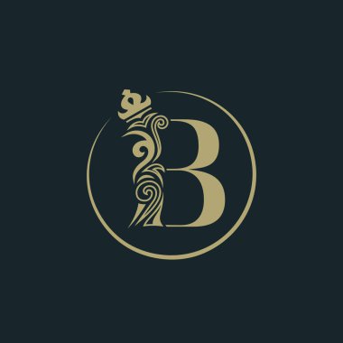 Zarif mektup B taç ile. Zarif royal tarzı. Kaligrafi güzel yuvarlak logo. Kitap tasarımı, marka adı, kartvizit, Restoran, butik, otel için Vintage çizilmiş amblemi. Vektör çizim