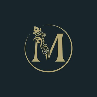 Elegant letter M with crown. Graceful royal style. Calligraphic beautiful round logo. Vintage drawn emblem for book design, brand name, business card, Restaurant, Boutique, Hotel. Vector illustration clipart