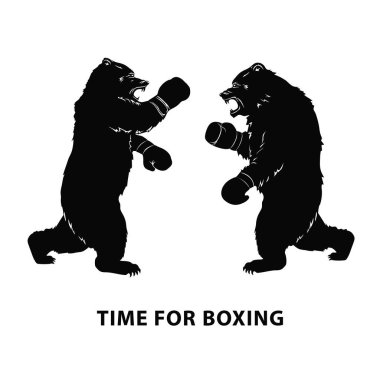 İki siyah ayı mücadele. Siluetleri boks eldivenleri vahşi bir hayvan. Hayvanlar hırlıyor. Sanat tasarım spor olayı için. Vektör çizim