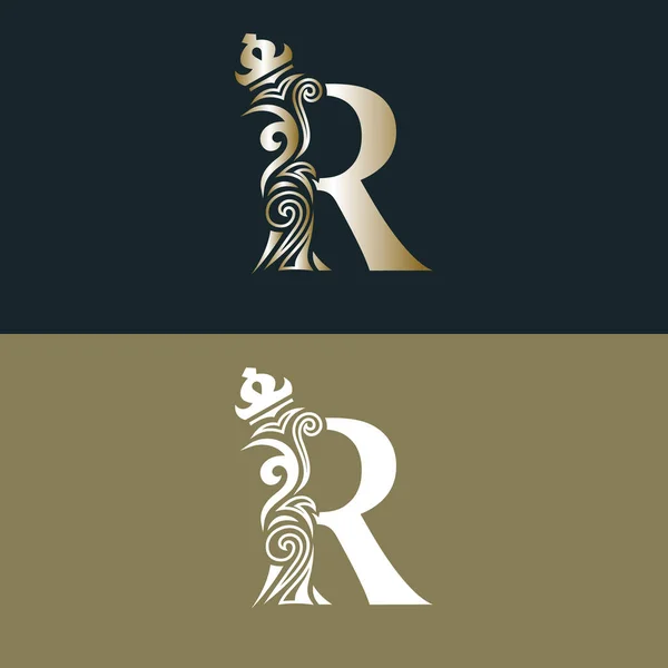 Elegante Letra Com Coroa Estilo Real Gracioso Caligrafia Logotipo Ouro — Vetor de Stock