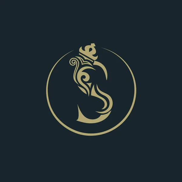 Elégante Lettre Avec Couronne Style Royal Gracieux Calligraphique Beau Logo — Image vectorielle