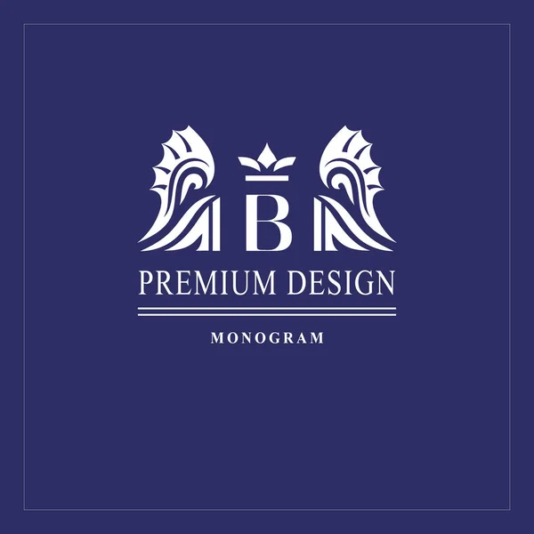 Design Logotipo Arte Carta Maiúscula Elegante Emblema Com Coroa Asas — Vetor de Stock