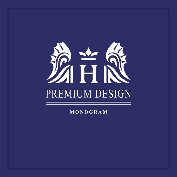 Projektowanie Logo Sztuki Wielka Litera Elegant Godło Korony Dragon Wings — Wektor stockowy