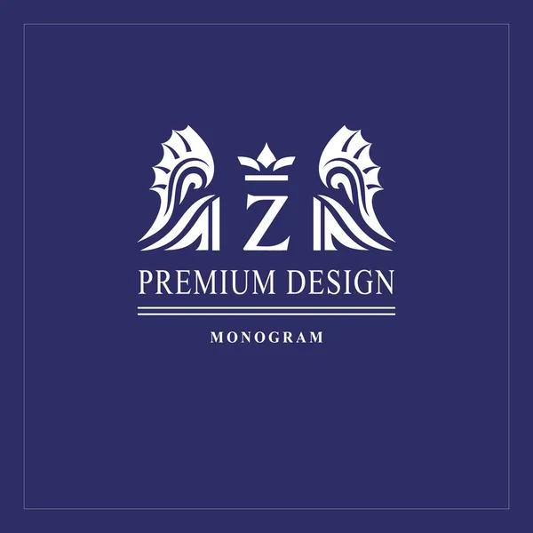 Kunst Logo Design Großbuchstabe Elegantes Emblem Mit Krone Drachenflügeln Wunderschönes — Stockvektor