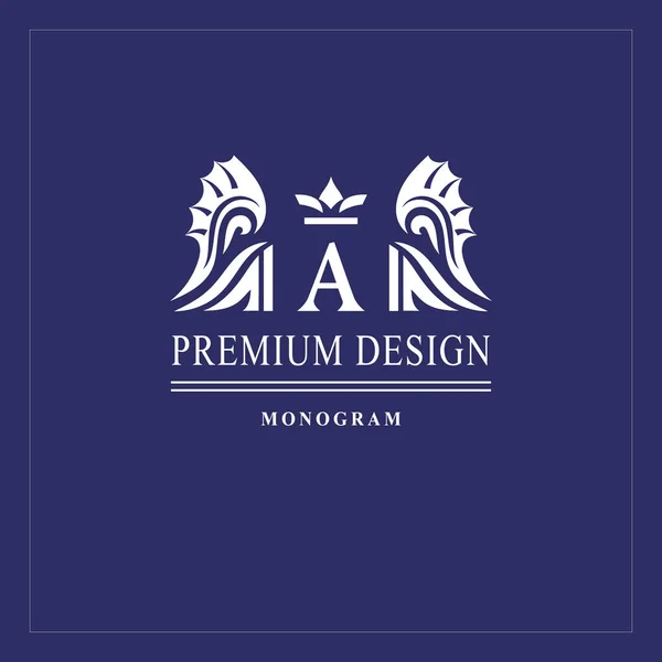 Diseño Logotipo Arte Letra Mayúscula Elegante Emblema Con Corona Alas — Vector de stock