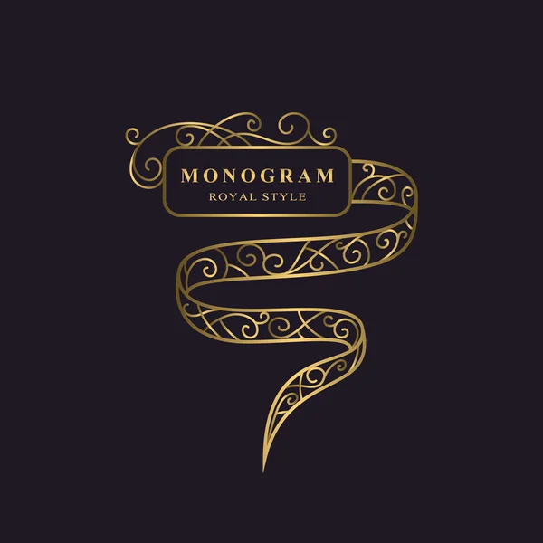 Monograma Luxo Dourado Design Logotipo Elegante Fita Vintage Modelo Gracioso — Vetor de Stock