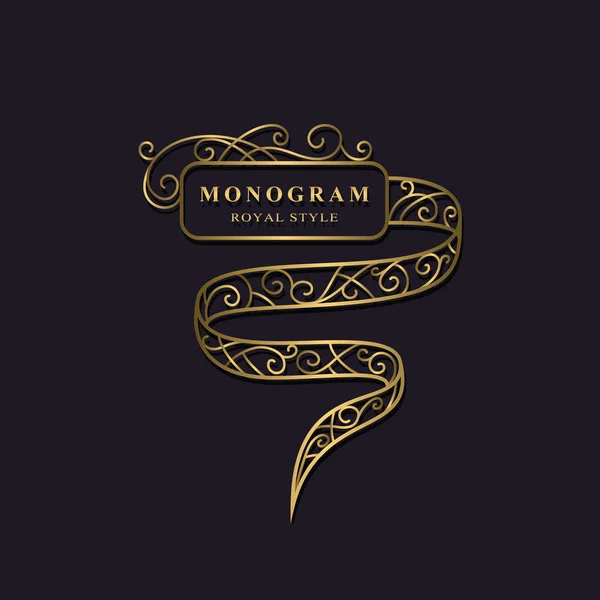 Monograma Luxo Dourado Design Logotipo Elegante Fita Vintage Padrão Linear — Vetor de Stock