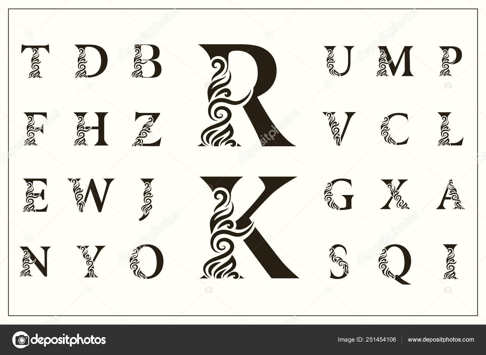 Set of Stylish Capital Letters. Vintage Logos. Filigree Monograms ...