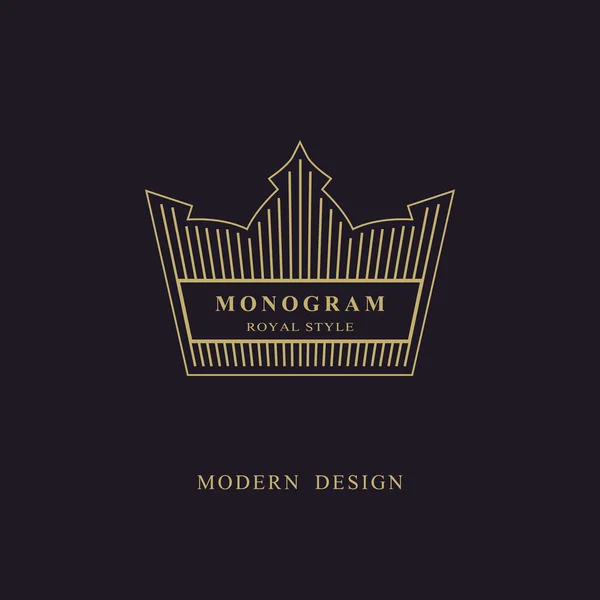 Koninklijke voering monogram. Kroon Logotype. Teken van koning. Elegant ontwerp. Eenvoudig sjabloon. Creatieve embleem voor Royalty, visitekaartje, het logo van de naam van bedrijf, Hotel, Restaurant. Web icoon. Vectorillustratie — Stockvector