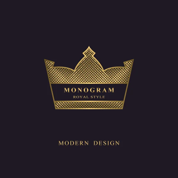 Gouden voering monogram. Kroon Logotype. Teken van koning. Elegant ontwerp. Heldere volumetrische creatieve embleem voor Royalty, visitekaartje, het logo van de naam van bedrijf, Hotel, Restaurant. 3D web icon vectorillustratie — Stockvector