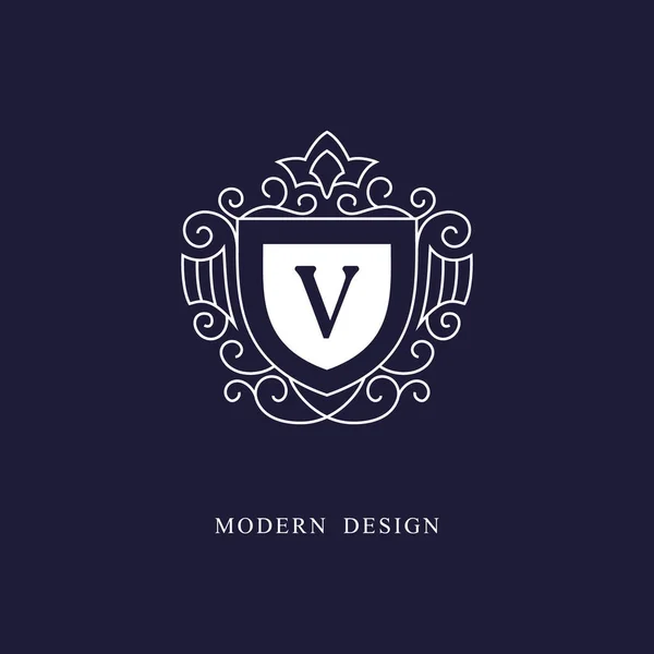 Letra mayúscula V. Hermoso monograma. Logo elegante. Diseño caligráfico. Un emblema de lujo. Adorno vintage. Estilo gráfico simple. Florece marca boutique. Marca real creativa. Ilustración vectorial — Archivo Imágenes Vectoriales