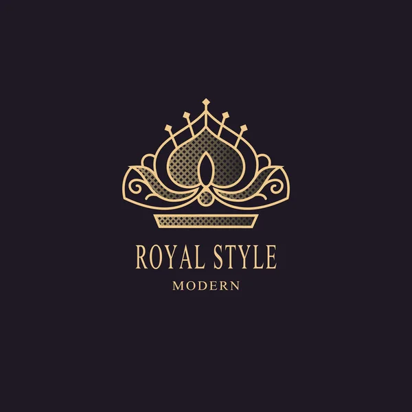 Monograma Royal Liner. Crown Logotype. Señal de rey. Diseño elegante. Luminoso emblema creativo volumétrico para la realeza, tarjeta de visita, logotipo del nombre de la empresa, hotel, restaurante. Icono web 3d Ilustración vectorial — Archivo Imágenes Vectoriales