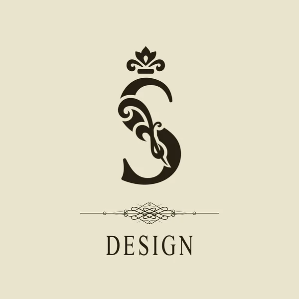 Elegante letra maiúscula S. Gracioso estilo real. Caligráfico belo logotipo. Vintage floral emblema desenhado para o design do livro, marca, cartão de visita, restaurante, boutique, hotel. Ilustração vetorial —  Vetores de Stock