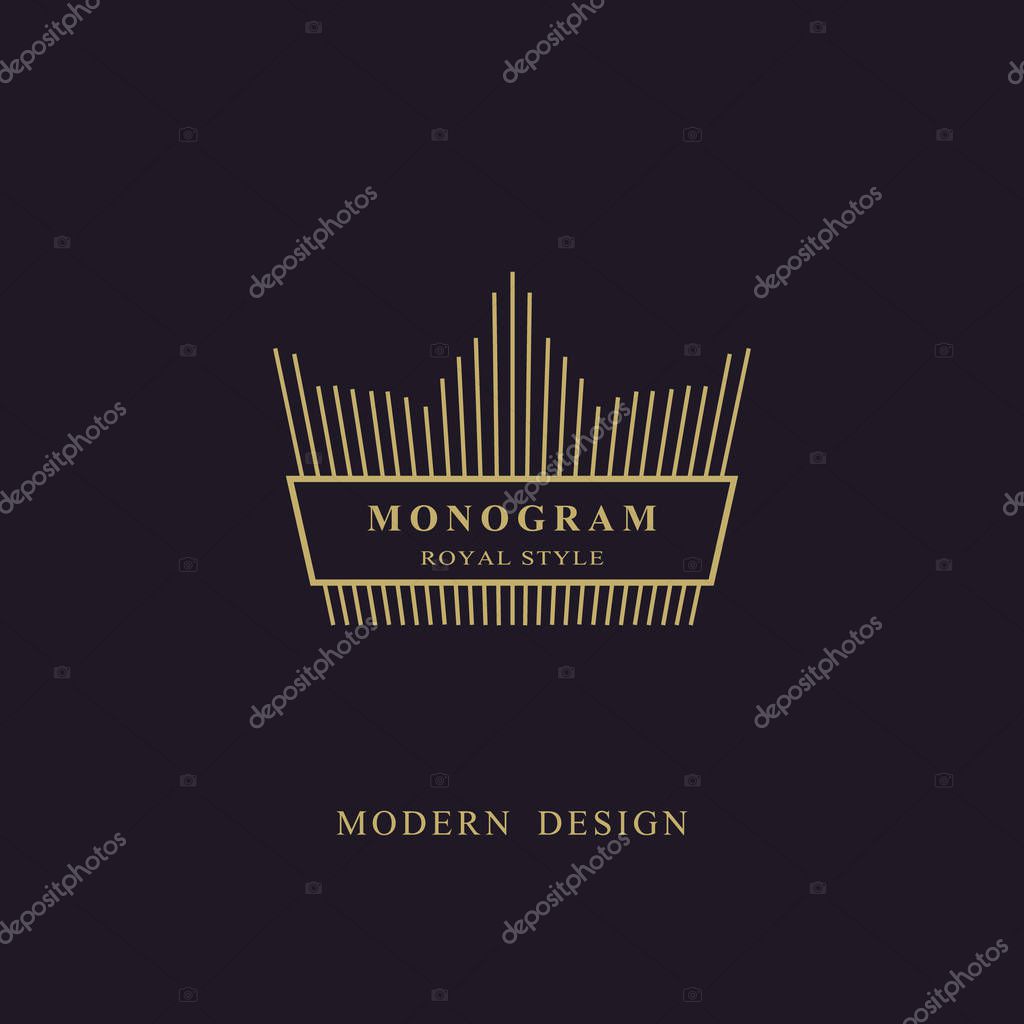 Royal liner monogram. Crown Logotype. Sign of king. Elegant design. Simple template. Creative emblem for Royalty, business card, company name logo, Hotel, Restaurant. Web icon. Vector illustration