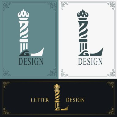 Zarif mektup L. Zarif kraliyet tarzı. Calligraphic güzel logosu. Kitap tasarımı için Vintage çizilmiş amblem, marka adı, kartvizit, Restoran, Butik, Otel. Vintage Sınır. Vektör çizimi