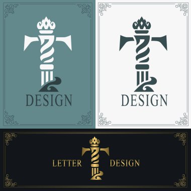 Zarif mektup T. Zarif kraliyet tarzı. Calligraphic güzel logosu. Kitap tasarımı için Vintage çizilmiş amblem, marka adı, kartvizit, Restoran, Butik, Otel. Vintage Sınır. Vektör çizimi