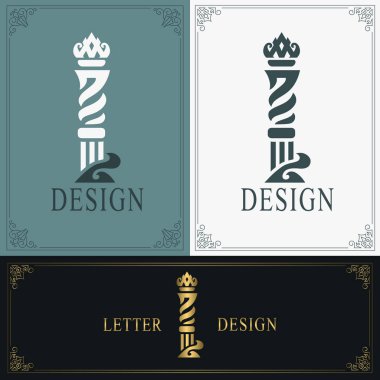 Zarif mektup I. Zarif kraliyet tarzı. Calligraphic güzel logosu. Kitap tasarımı için Vintage çizilmiş amblem, marka adı, kartvizit, Restoran, Butik, Otel. Vintage Sınır. Vektör çizimi