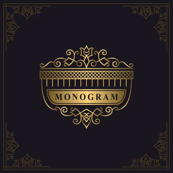 Monograma modelo gracioso. Linha elegante Art Logo Design. Gold Emblem for Luxury Crest, Royalty, Business Card, Boutique, Hotel, Restaurante. Moldura para etiqueta. Fronteira Vintage Caligráfica. Vetor —  Vetores de Stock