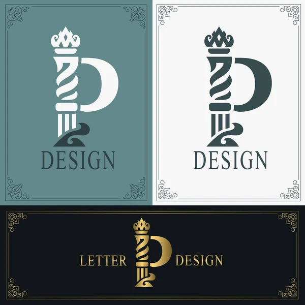 Elegant letter P. Graceful royal style. Calligraphic beautiful logo. Vintage drawn emblem for book design, brand name, business card, Restaurant, Boutique, Hotel. Vintage Border. Vector illustration — Stock Vector