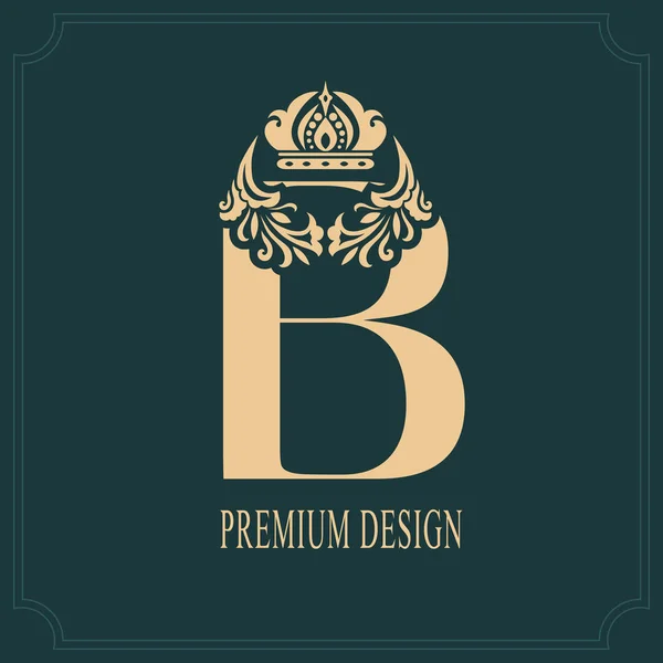 Elegant Letter B with Crown. Graceful Royal Style. Calligraphic Beautiful Logo. Vintage Drawn Emblem for Book Design, Brand Name, Business Card, Restaurant, Boutique, Crest, Hotel. Vector illustration — Stock Vector
