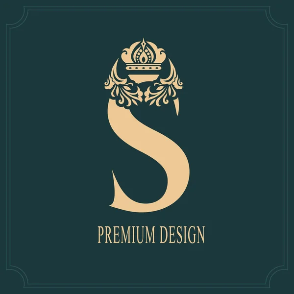 Elegante letra S con corona. Elegante estilo real. Caligrafía hermosa logotipo. Emblema Dibujado Vintage para Diseño de Libro, Nombre de Marca, Tarjeta de visita, Restaurante, Boutique, Cresta, Hotel. Ilustración vectorial — Archivo Imágenes Vectoriales