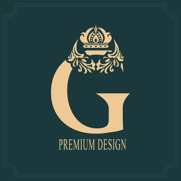 Elegant Letter G with Crown. Graceful Royal Style. Calligraphic Beautiful Logo. Vintage Drawn Emblem for Book Design, Brand Name, Business Card, Restaurant, Boutique, Crest, Hotel. Vector illustration — Stock Vector