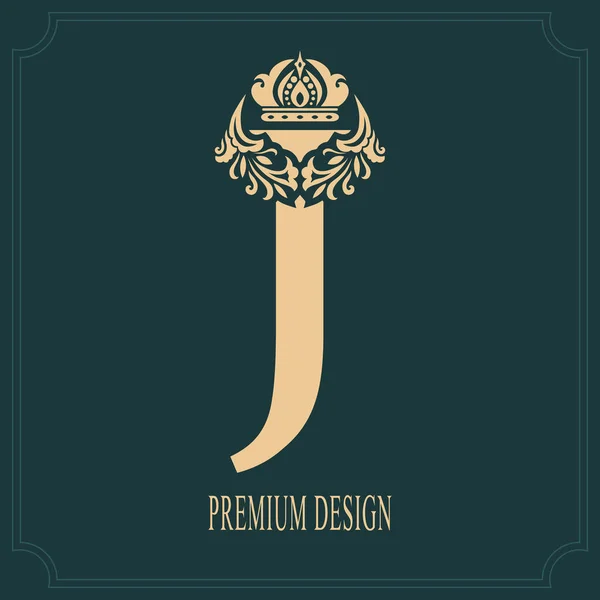 Elegant Letter J with Crown. Graceful Royal Style. Calligraphic Beautiful Logo. Vintage Drawn Emblem for Book Design, Brand Name, Business Card, Restaurant, Boutique, Crest, Hotel. Vector illustration — Stock Vector