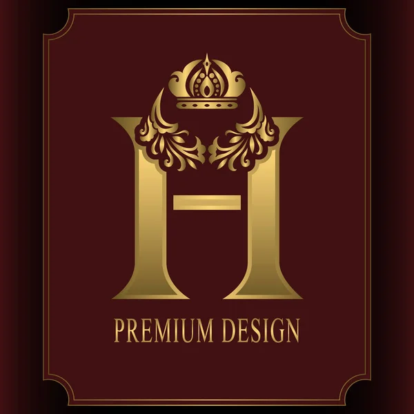 Letra H oro con corona. Elegante estilo real. Caligrafía hermosa logotipo. Emblema Dibujado Vintage para Diseño de Libro, Nombre de Marca, Tarjeta de visita, Restaurante, Boutique, Cresta, Hotel. Ilustración vectorial — Vector de stock