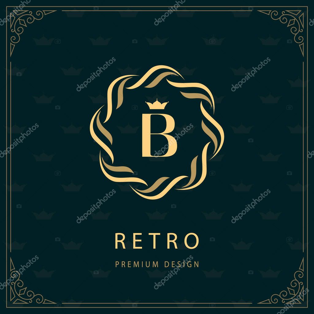 Emblem of the Weaving Circle. Letter B. Monogram Graceful Template. Simple Logo Design for Luxury Crest, Royalty, Business Card, Boutique, Hotel, Heraldic. Calligraphic Vintage Border. Vector