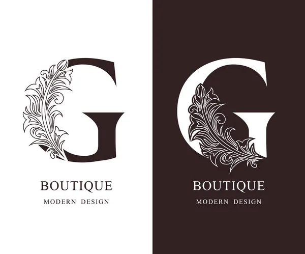 エレガントな資本文字 G 優雅なロイヤル スタイル。カリグラフィの美しいロゴ。ブック デザイン、ブランド、ビジネス カード、レストラン、ブティック、ホテルのビンテージ花柄描かれたエンブレム。ベクトル図 — ストックベクタ