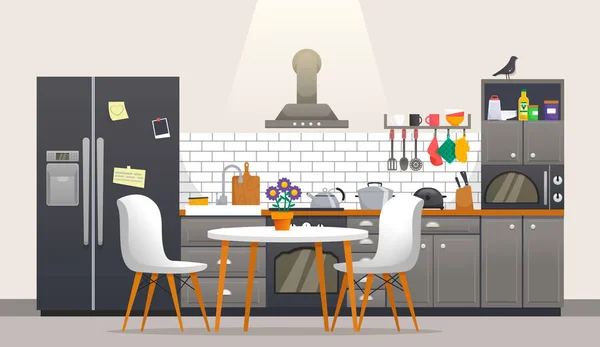 Bagian Dalam Dapur Dengan Furnitur Desain Interior Dapur Dalam Gaya - Stok Vektor