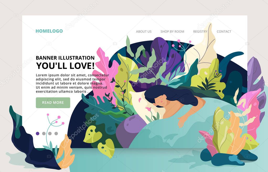 Modern site banner nature theme. Fantasy modern design. Fantasy leaves background template. Dreaming fantasy illustration. 