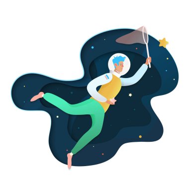 3D Kağıt Yazdır fantezi sahne ile vektör. herished dilek. Rüya kağıt sanat illüstrasyon kesmek. 