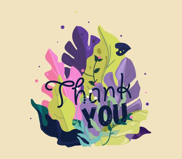 Thank you card. Spring greeting card with plants. Hand drawn invitation on floral abstract background. — Stock Vector