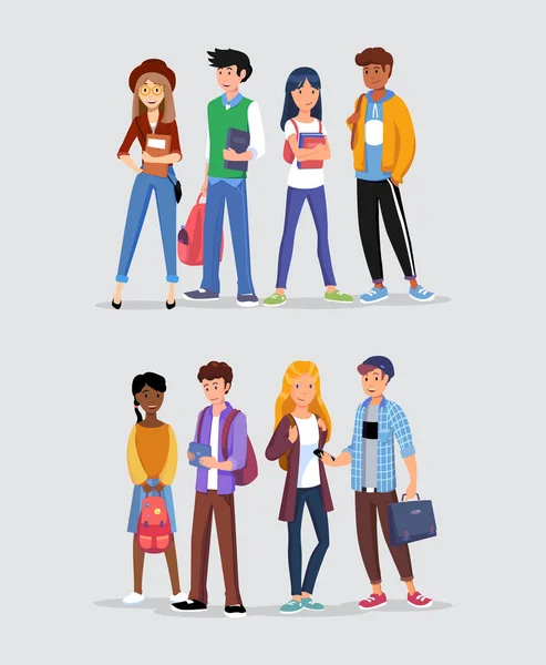 Groups of young people, teenagers in the hobby club, friends from school. College or university students different nationalities. — Stock Vector