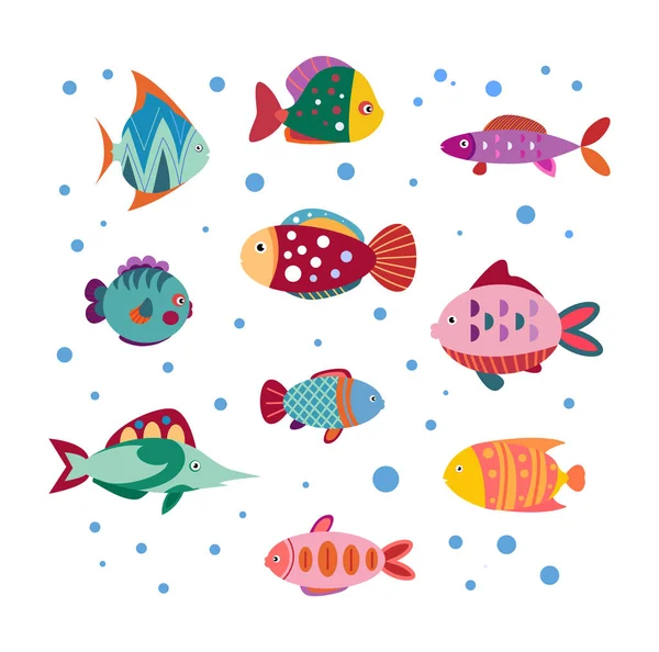 Set of cute sea fish. — Stock Vector