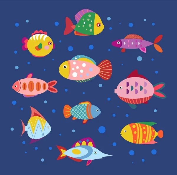 Cute geometryczne ryby. Ryby słodkowodne akwaria kreskówka. — Wektor stockowy