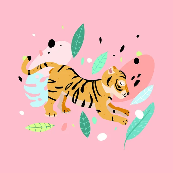 Söt randig Tiger illustration. Jungle Cat Print. — Stock vektor