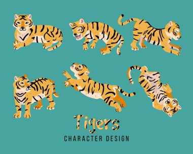 Sevimli şişman kaplan etiket paketi. 