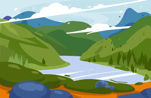 Incredibile montagne verde paesaggio vettoriale illustrazione. Sfondo del parco nazionale . — Vettoriale Stock