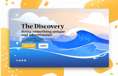 Deniz dalgası, plaj seyahat illüstrasyon ile Vektör web sitesi afiş. 