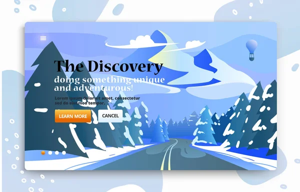 Vector honlap banner utazási illusztrációja út a hegyek az erdőben. — Stock Vector