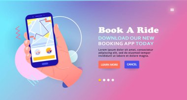 İnternetten mobil uygulama için taksi çağır, afiş tasarımı. Rezervasyon yaptır, web pankartı. Çevrimiçi araba servisi vektör illüstrasyon kavramı, 