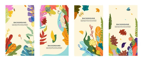 Vector set van social media verhalen design banner, herfst thema, goud en rode bladeren, herfst bloemen en bessen. — Stockvector