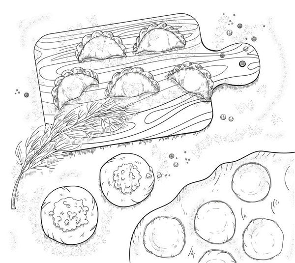Варенікі. Vector vareniki hand lainting. — стоковий вектор