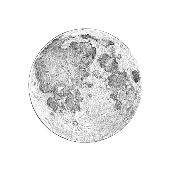 Полная фаза Луны, стиль наброска иллюстраций, изображение полнолуния на белом фоне. — стоковый вектор