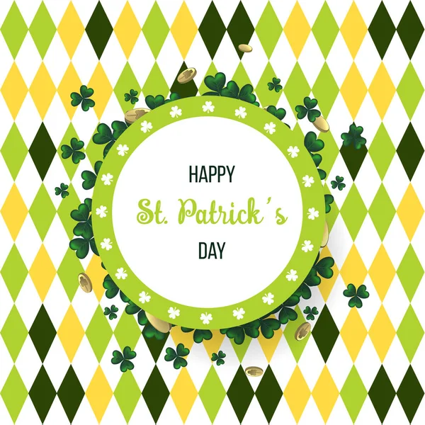 Saint Patricks dag-kort med klöver och guld abstrakt bakgrund — Stock vektor