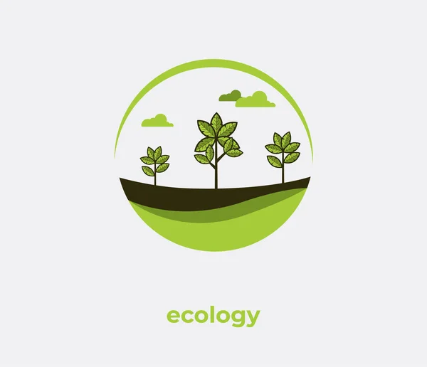 Tema Ecología Plantilla folleto del Día de la Tierra Árboles verdes brillantes concepto. Póster, tarjeta, etiqueta, diseño de banner — Vector de stock