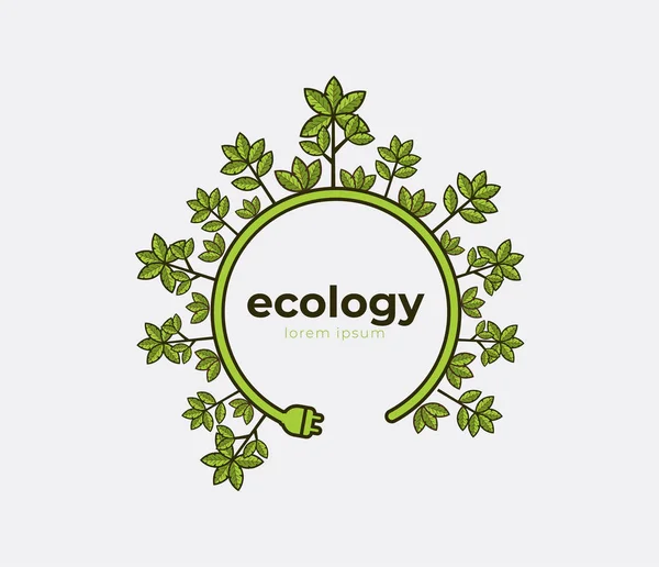 Ekologia tematu dzień ziemi flyer szablon jasny zielony drzew i budynków koncepcja. Karty, etykieta, plakat, projekt transparent. — Wektor stockowy