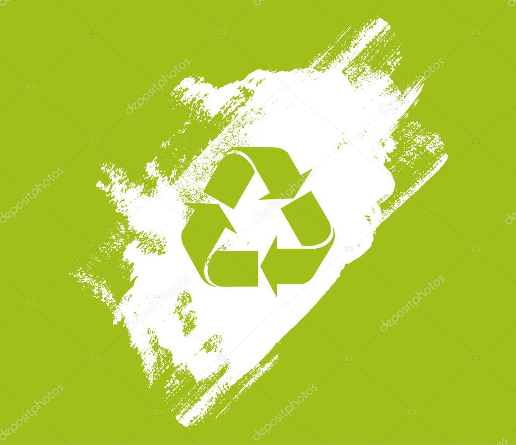 Green recycling sign. Ecology background for t-shirt, poster, banner, flyer. Vector illustration